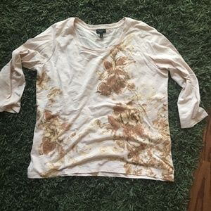 Creme/Pink Floral Design 3/4 Talbots Tee 1XL